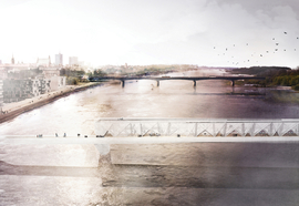 4\ Wizualizacja - ilustracja - jednej z pierwszych koncepcji kładki pieszo-rowerowej z pracy dyplomowej Małgorzaty Dembowskiej